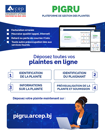 Visuel pour Pigru la plateforme de gestion des plaintes en ligne de l'ARCEP Bénin